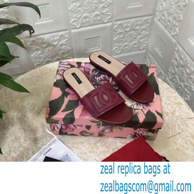 Dolce & Gabbana Calfskin Flat Sliders Burgundy With DG Millennials Logo 2021
